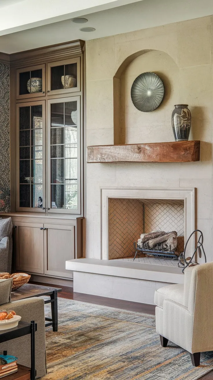 Cozy family room featuring a fireplace, built-in cabinetry, and a TV, creating a warm and inviting atmosphere