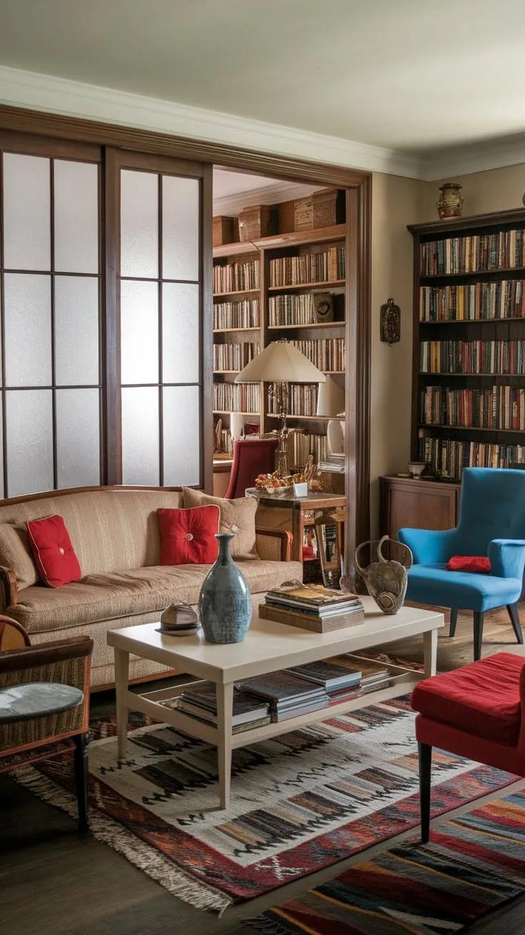 Warmth and classic style blend seamlessly in this traditional family room, centered around a comfortable seating arrangement and complemented by vintage details.