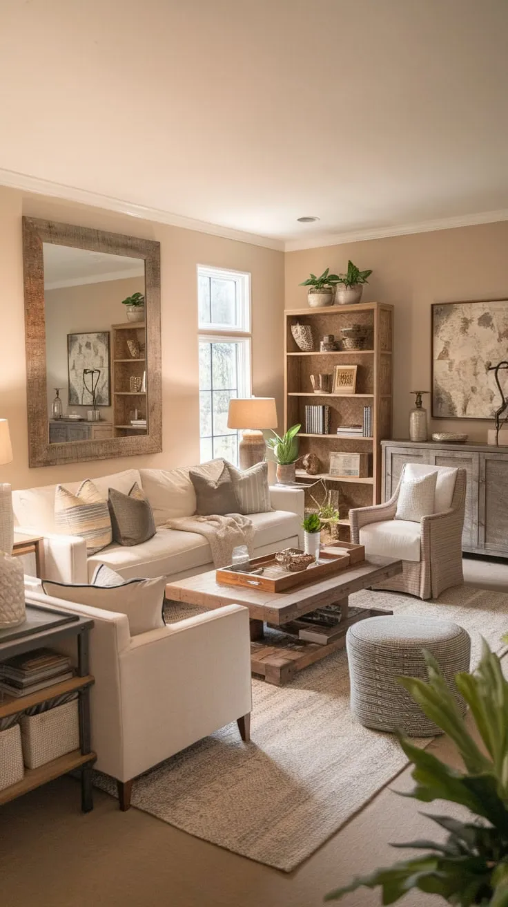 Rustic charm meets modern comfort in this inviting family room, a haven of warmth and style.