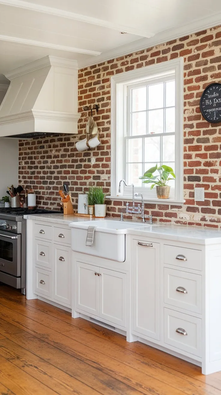 From drab to fab! This kitchen transformation showcases the stunning impact of a simple yet elegant design. The white cabinets and red brick backsplash are a classic combination, enhanced by the warm wood floors and the inviting farmhouse sink. A true testament to the power of a well-executed renovation.