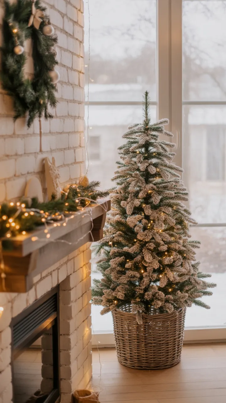 Cozy Farmhouse Christmas by the Flocked Tree and Rustic Mantel