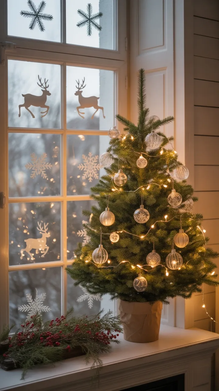 Cozy Farmhouse Christmas Nook Bathed in Warm Glow