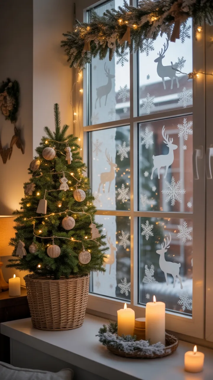 Cozy Farmhouse Christmas with Woven-Basket Fir, Frosted Windows, and Candlelit Warmth