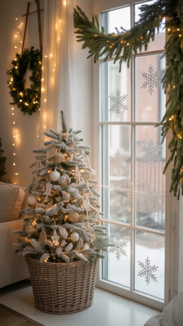Warm Winter Glow in a Flocked Farmhouse Living Room