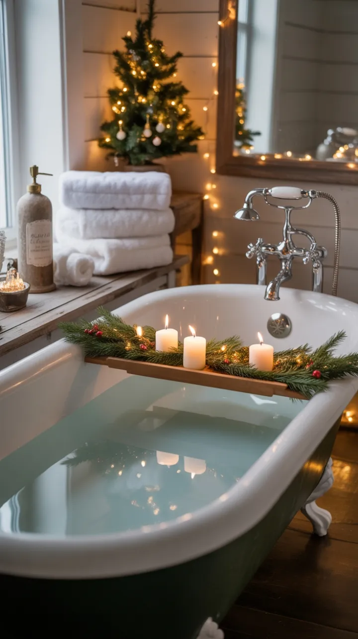 Cozy Christmas Soak in a Farmhouse Clawfoot Tub