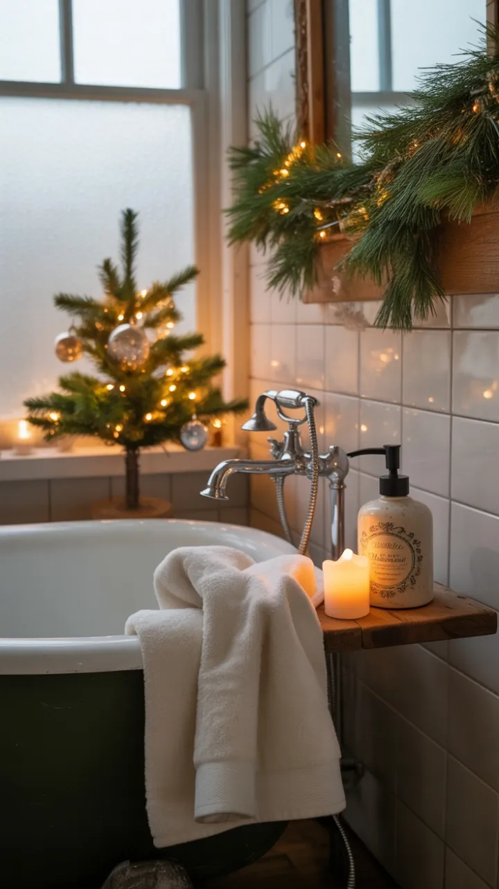 Holiday Glow in a Cozy Farmhouse Bathroom