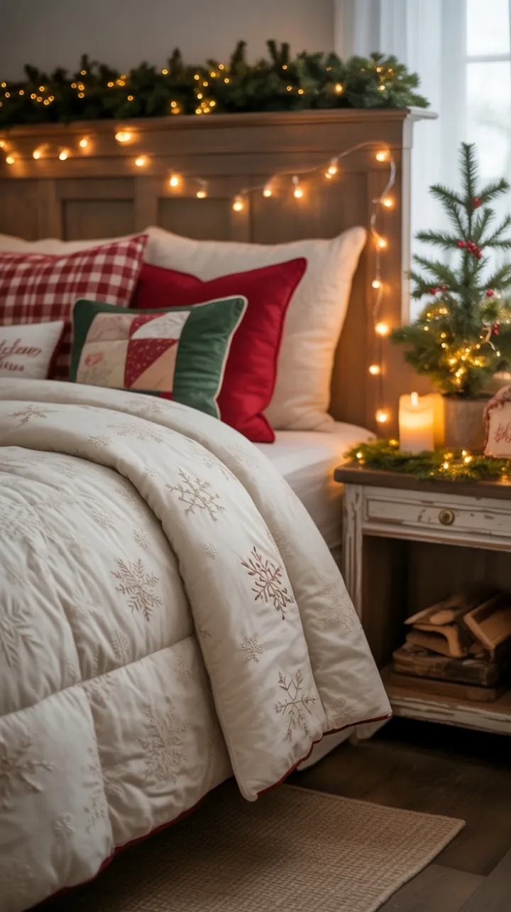 Cozy Farmhouse Bedroom Dressed for Christmas