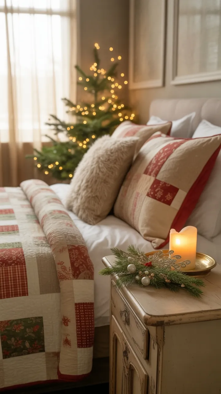 Cozy Farmhouse Christmas Retreat with Patchwork Quilt