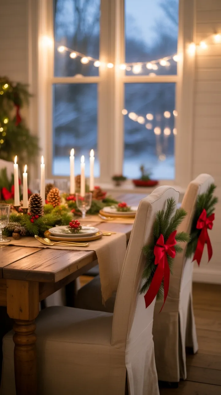 Snow-Kissed Farmhouse Christmas Table Aglow with Pinecones and Fairy Lights