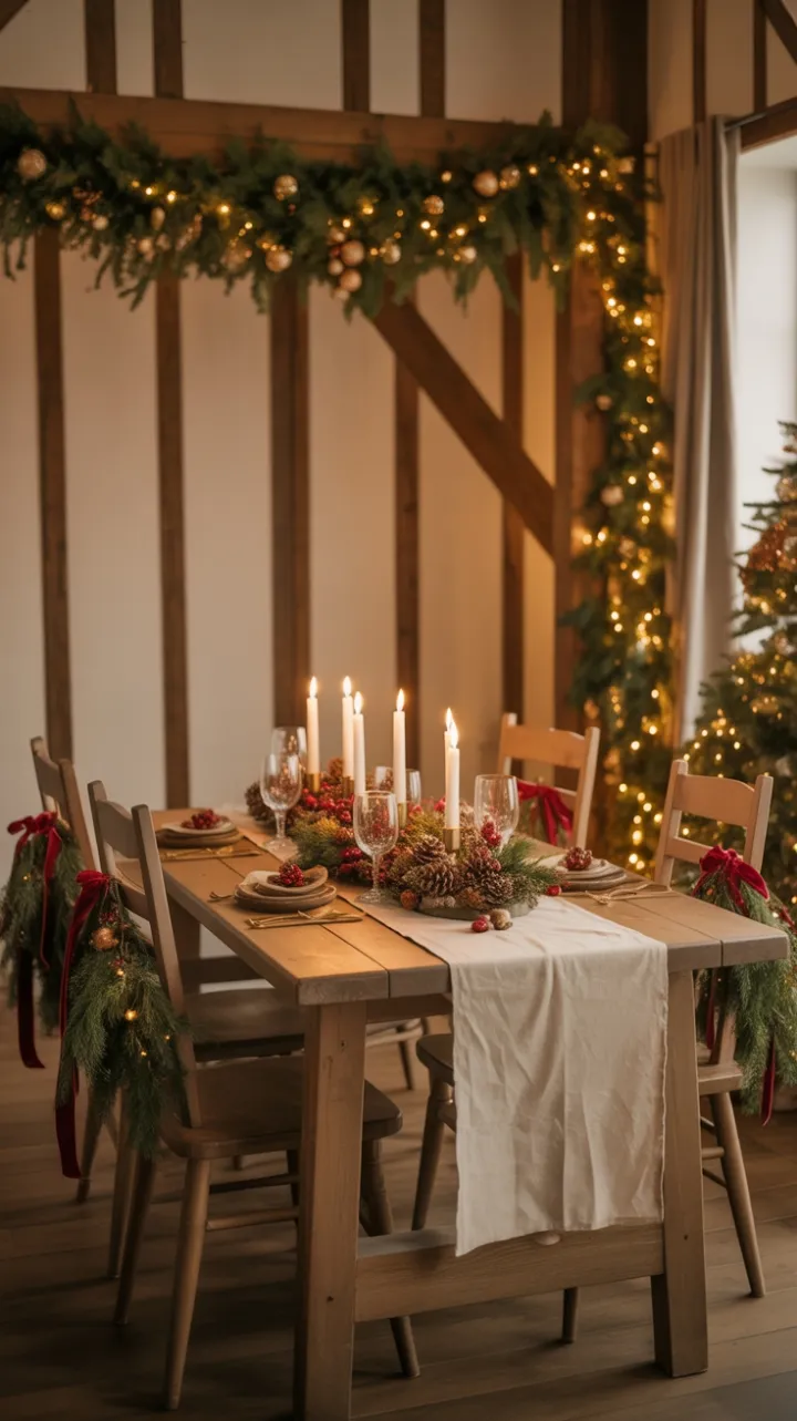 Warm Farmhouse Christmas Table Bathed in Golden Light