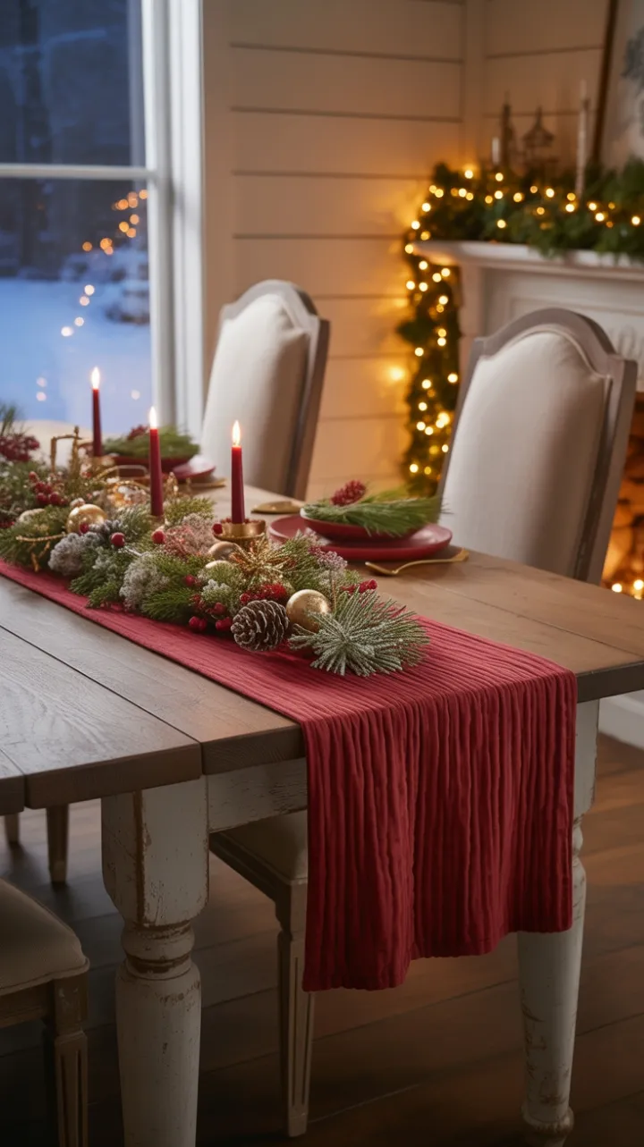 Cranberry Glow in a Cozy Snow-Kissed Farmhouse Dining Room