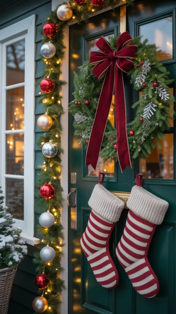Snow-Kissed Farmhouse Doorway Wrapped in Velvet and Light