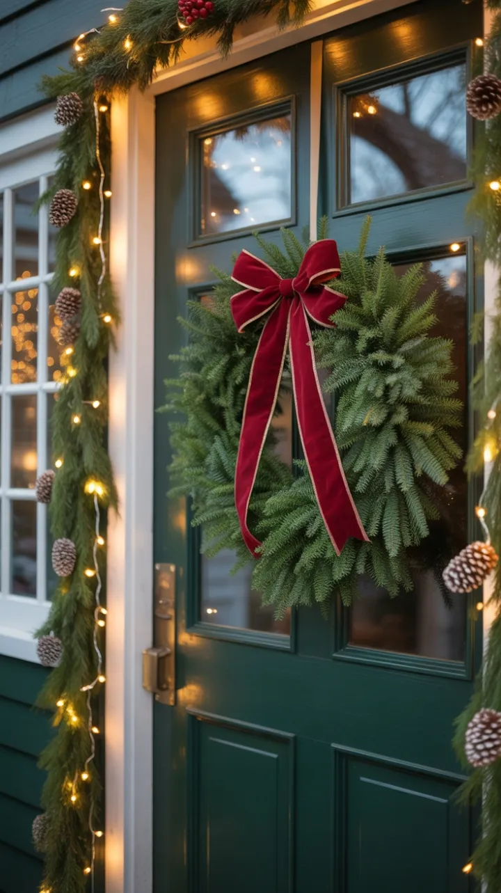 Cozy Farmhouse Christmas with Crimson Velvet Bow