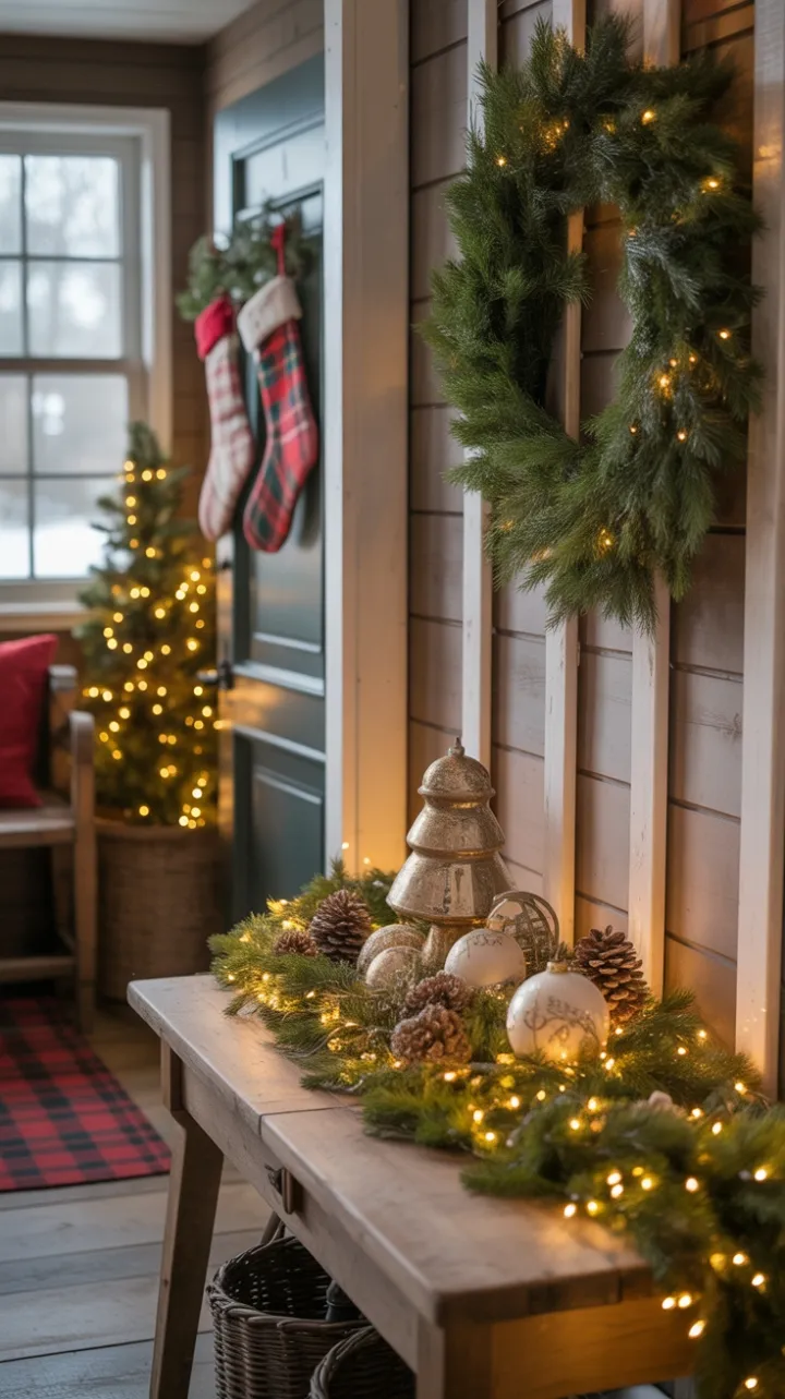 Snowy Farmhouse Welcome Bathed in Warm Christmas Light