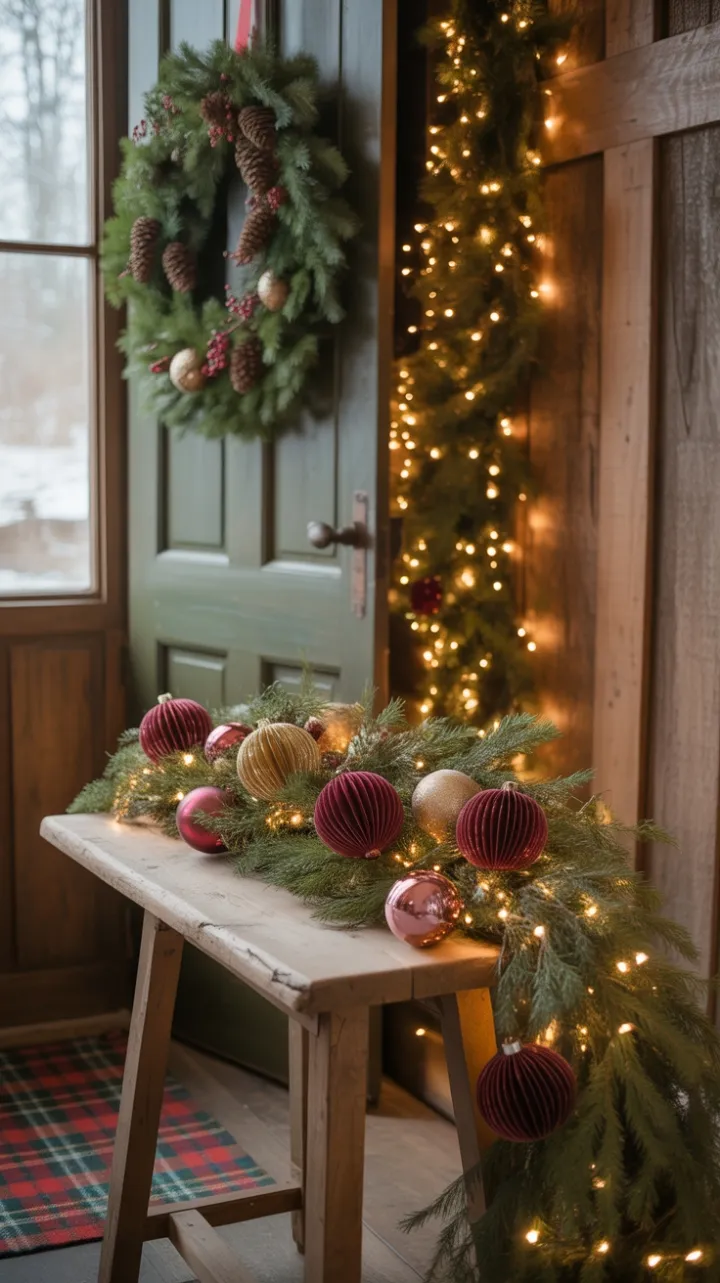 Cozy Farmhouse Christmas Welcome with Twinkling Lights