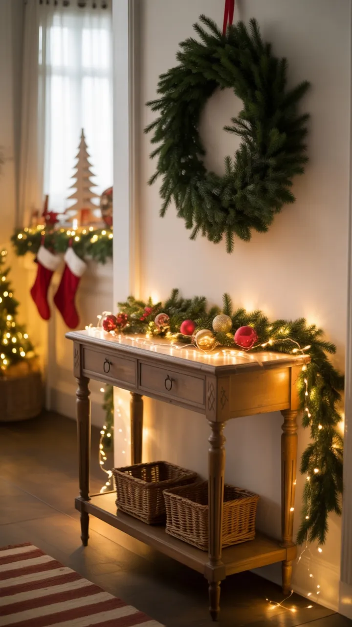 Warm Welcome with a Vintage Console Dressed for Christmas