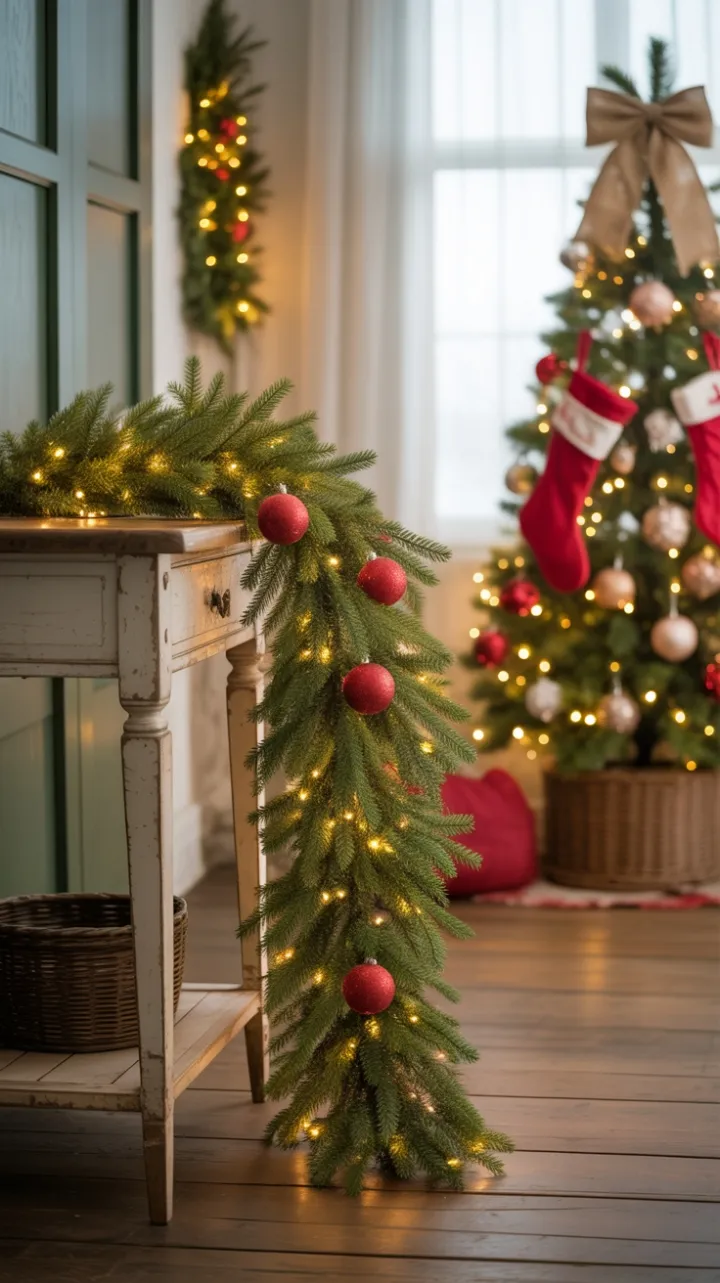 Twinkling Rustic Farmhouse Christmas Entryway