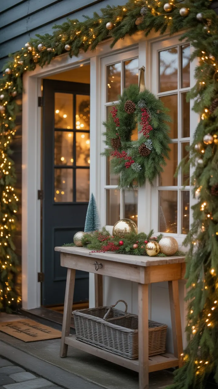 Farmhouse Holiday Welcome Wrapped in Twinkle and Evergreen