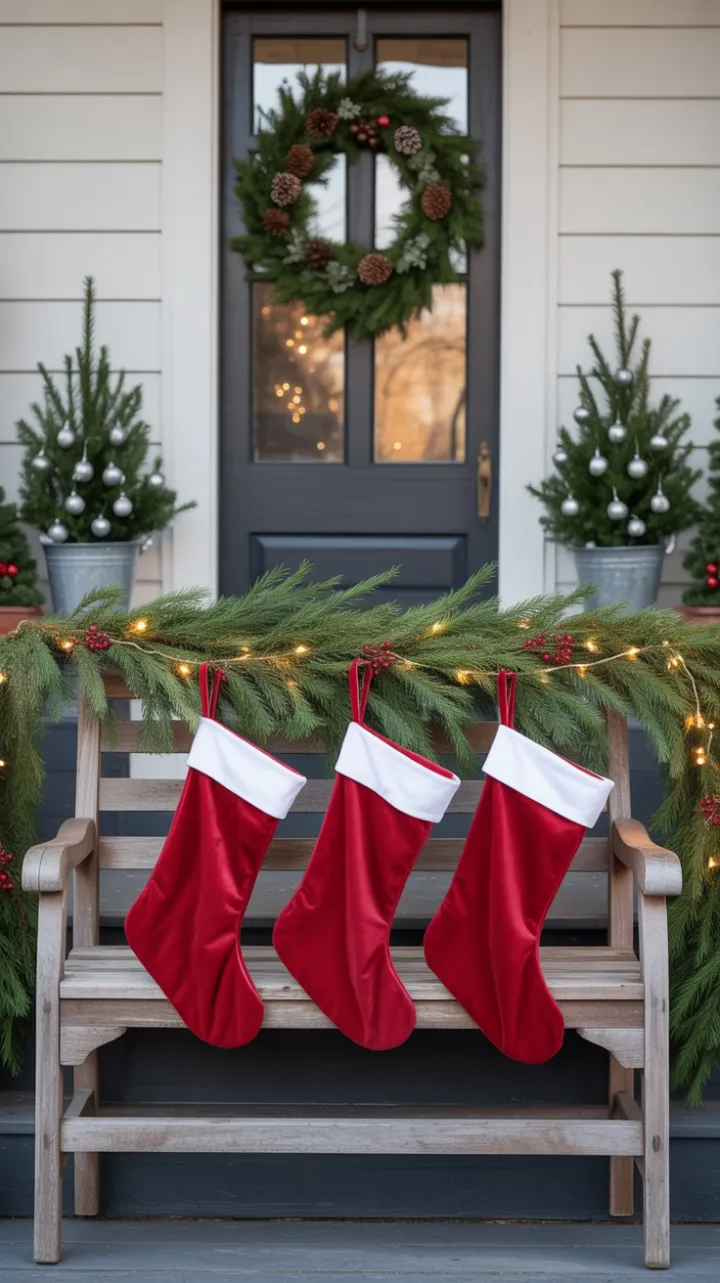 Sunset-Kissed Farmhouse Porch Dressed in Velvet Stockings and Evergreen Glow