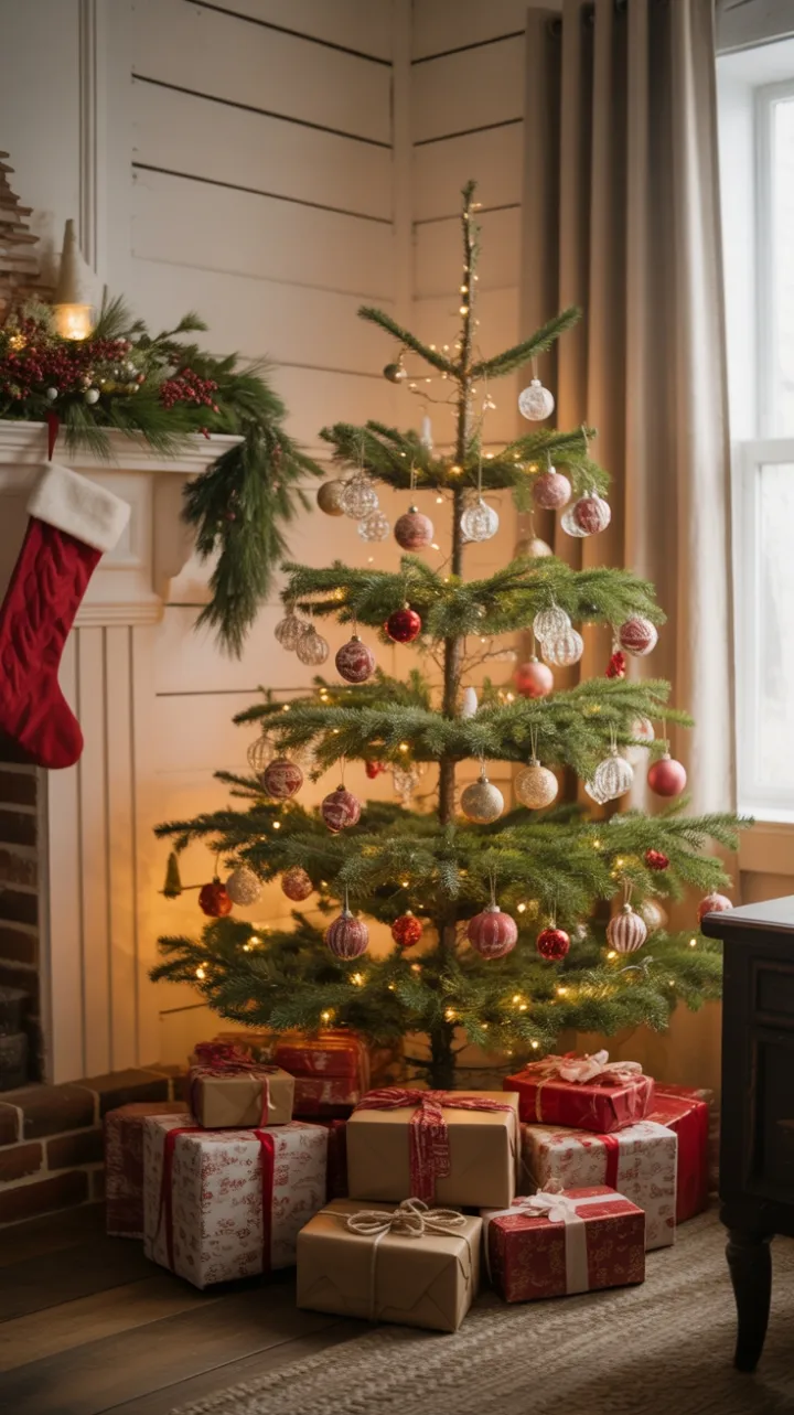 Farmhouse Christmas Glowing with Vintage Ornaments and Cozy Cheer