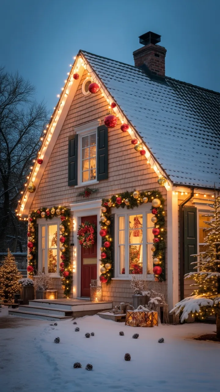 Twinkling Christmas Farmhouse Wrapped in Warm Holiday Light
