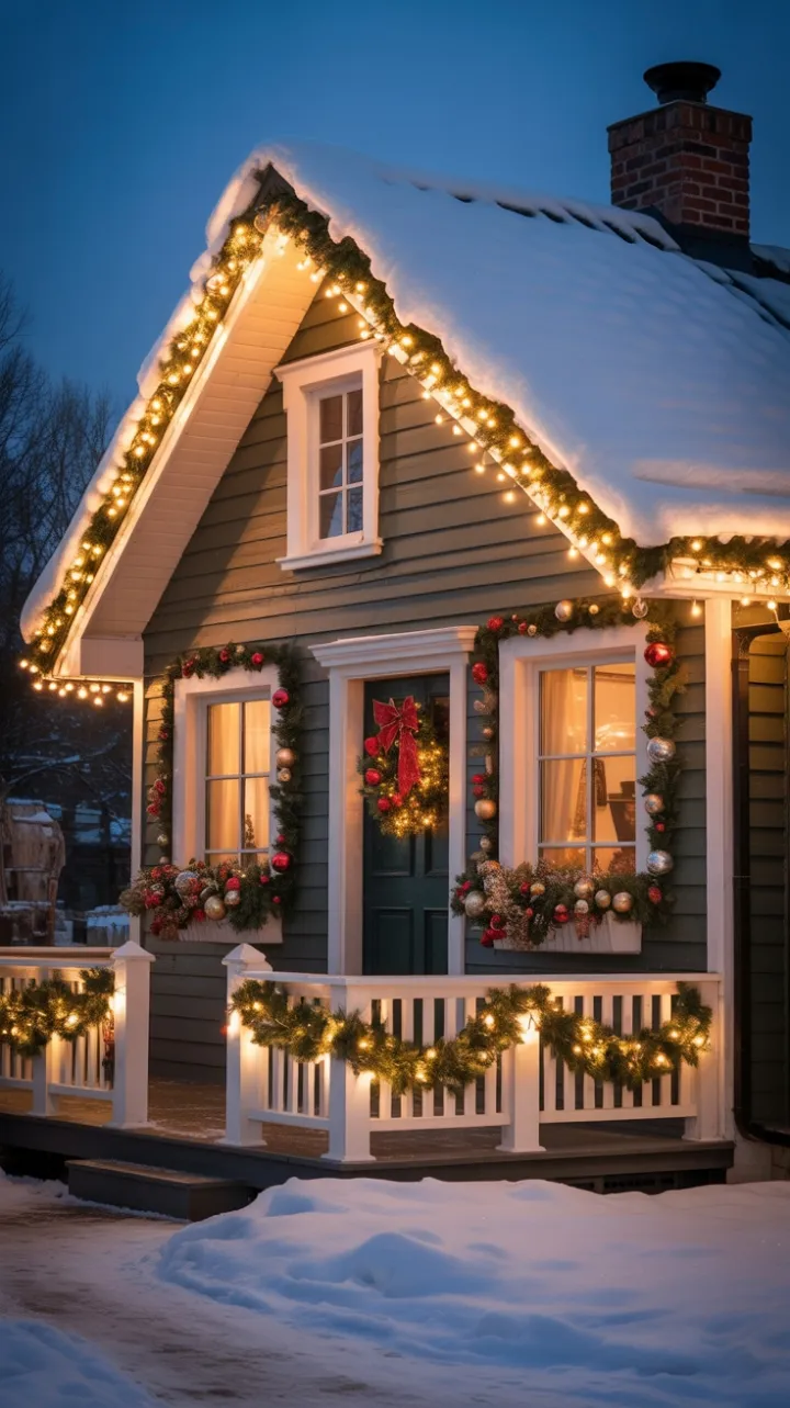 Twinkling Christmas Farmhouse Wrapped in Snow and Warmth