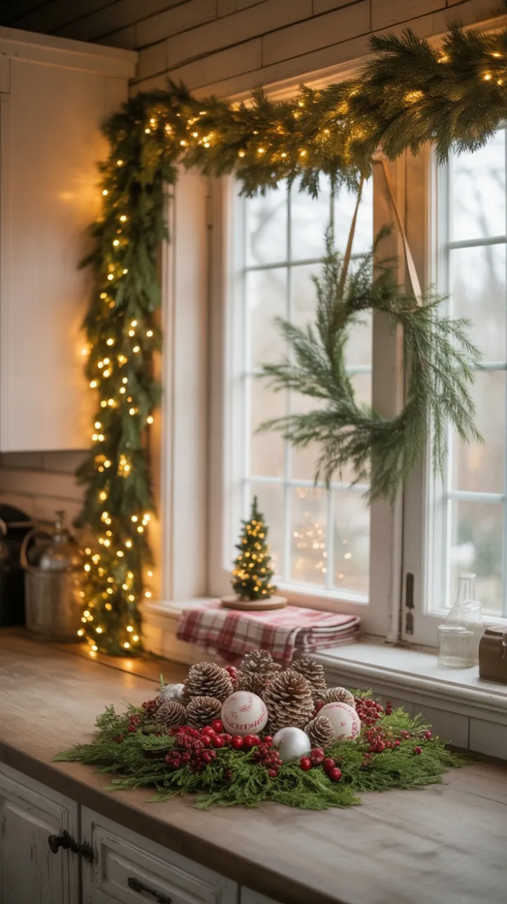 Cozy Farmhouse Kitchen Dressed in Christmas Cheer