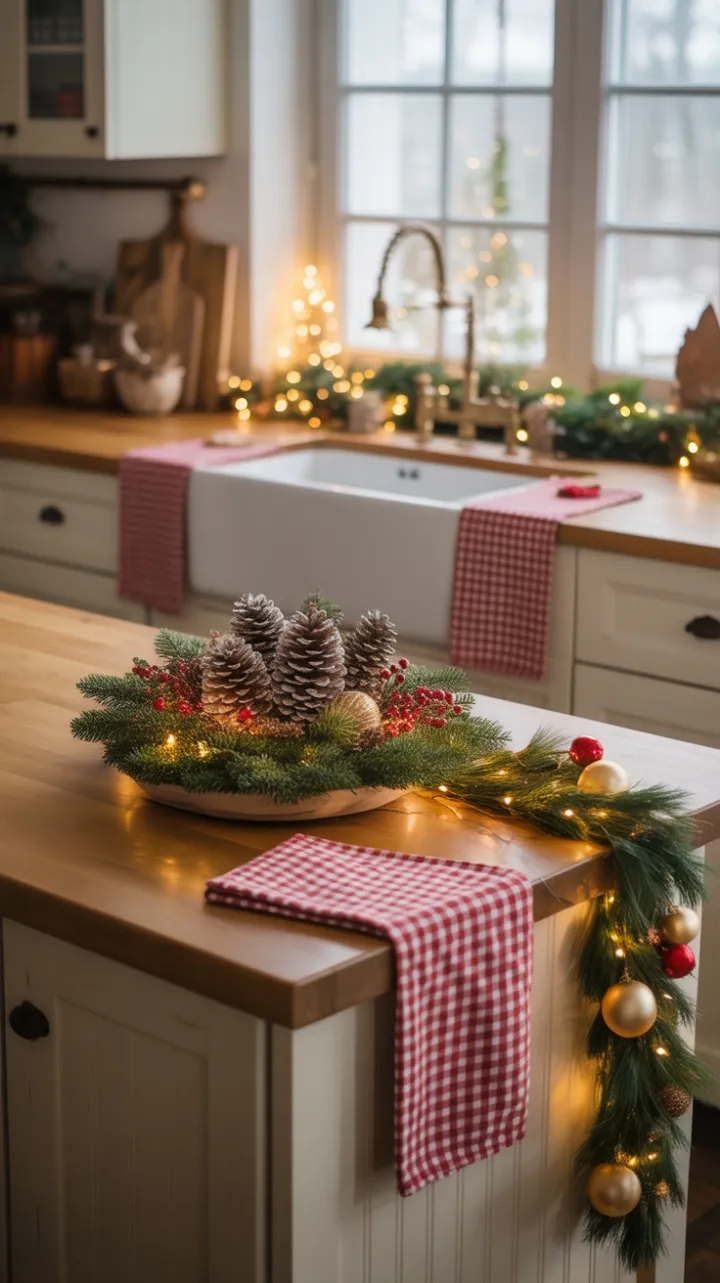 Farmhouse Kitchen Bathed in Christmas Glow