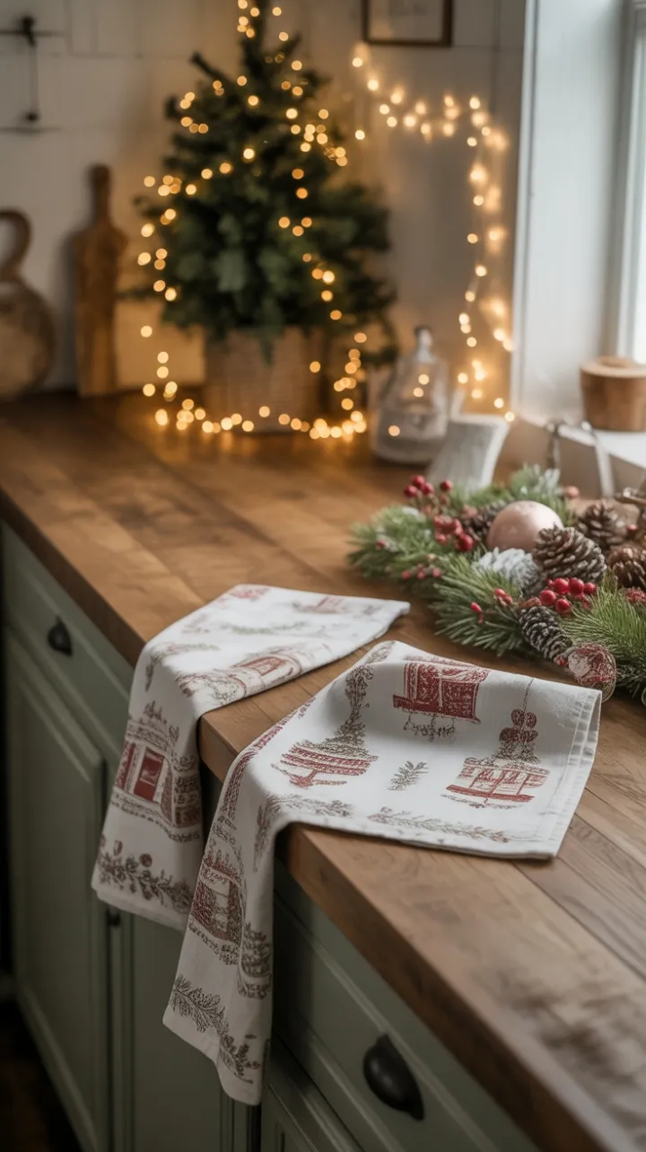 Twinkling Farmhouse Christmas on a Rustic Countertop