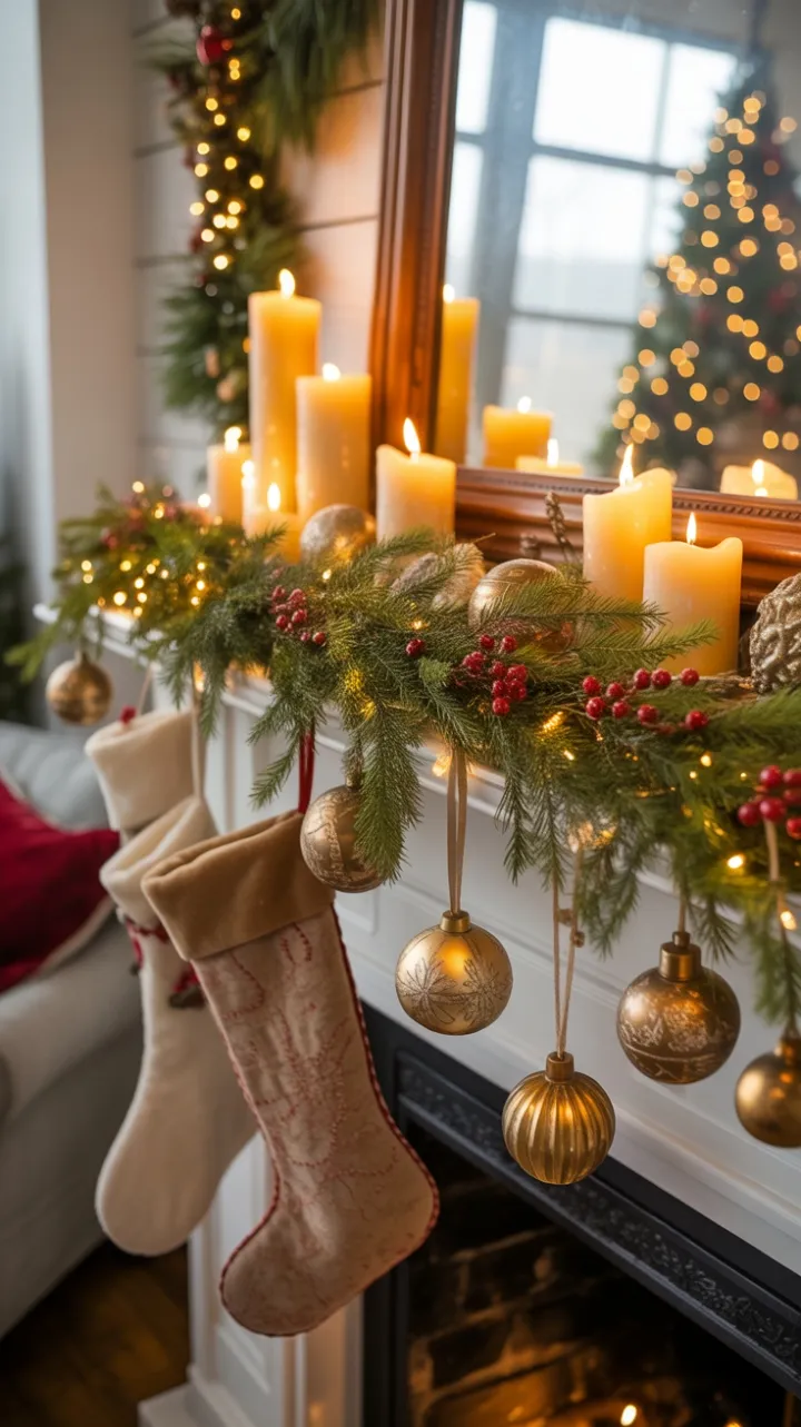 Twinkling Farmhouse Mantel Wrapped in Christmas Warmth