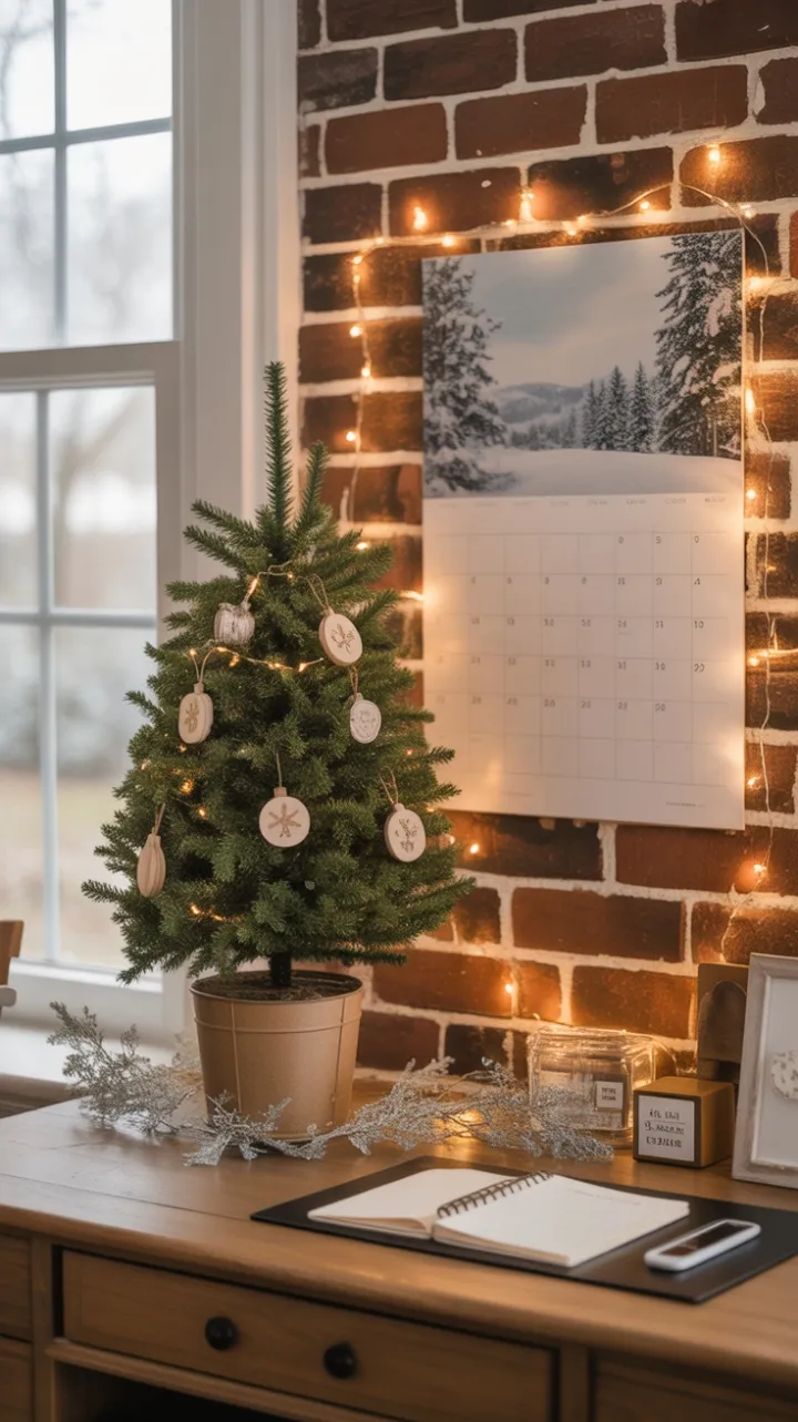 Cozy Farmhouse Christmas Desk Bathed in Winter Light