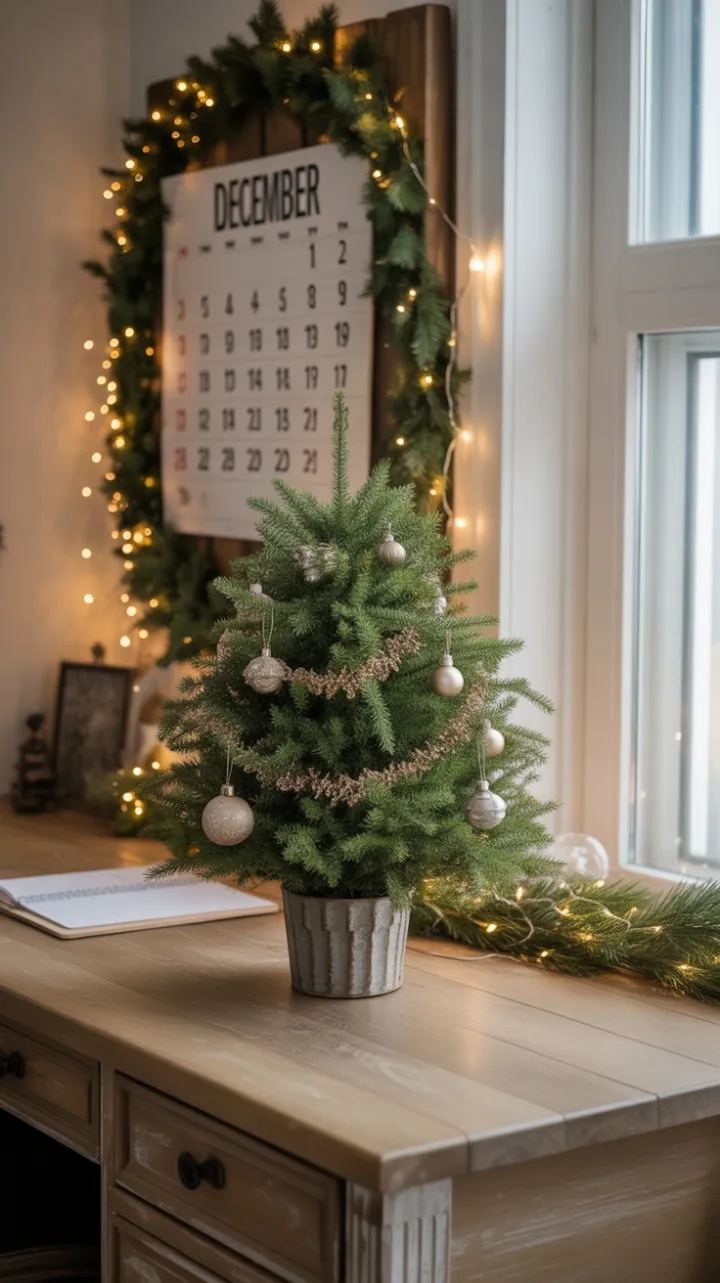Warm December Light on a Cozy Farmhouse Christmas Desk