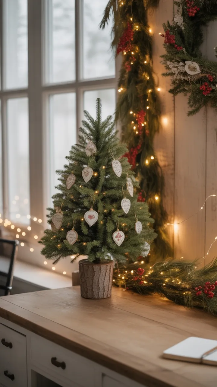 Cozy Rustic Farmhouse Desk Dressed for Christmas