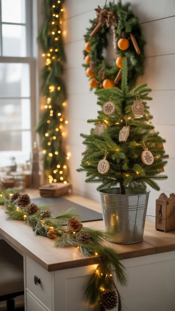 Cozy Farmhouse Desk Dressed for a Rustic Christmas