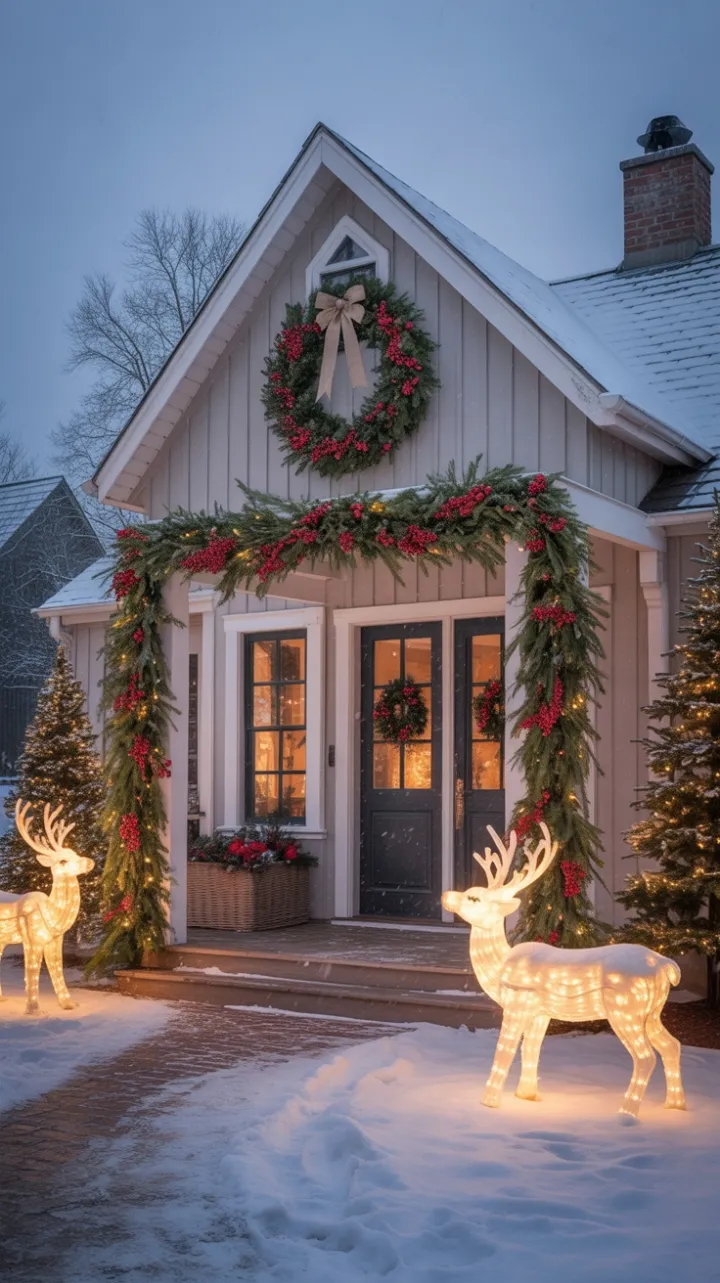 Snow-Kissed Farmhouse Decked in Warm Holiday Light
