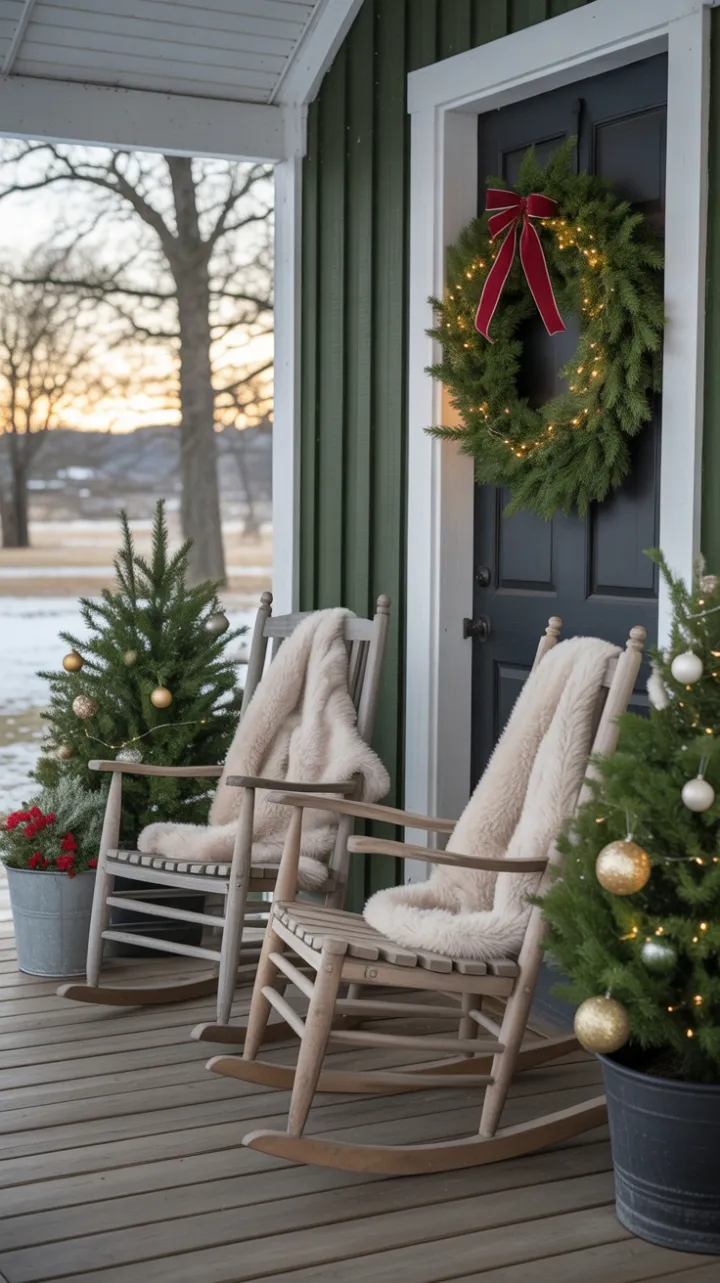 Sunlit Farmhouse Christmas Porch Wrapped in Wreaths and Warmth