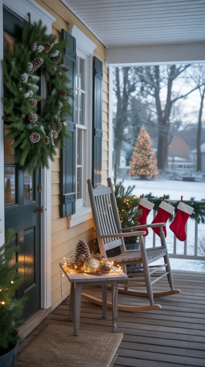 Evergreen Embrace on a Snow-Kissed Porch