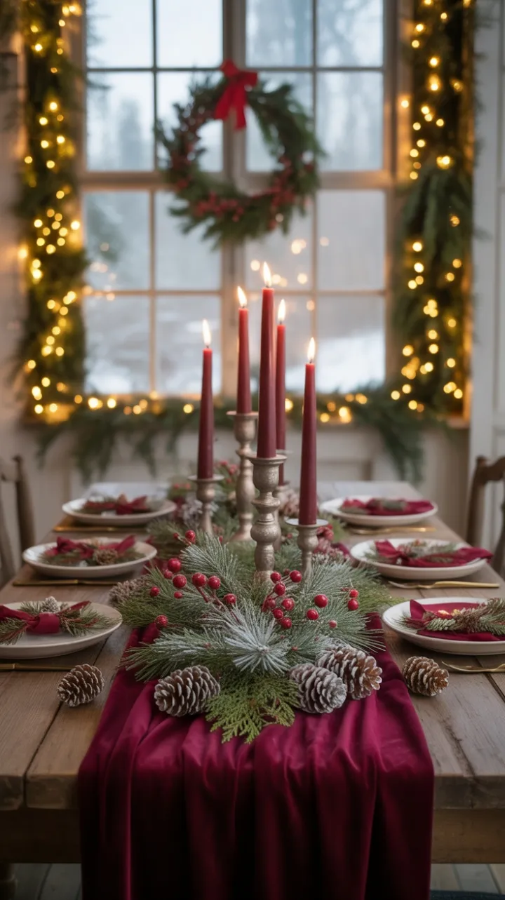 Burgundy Velvet and Frosted Pines