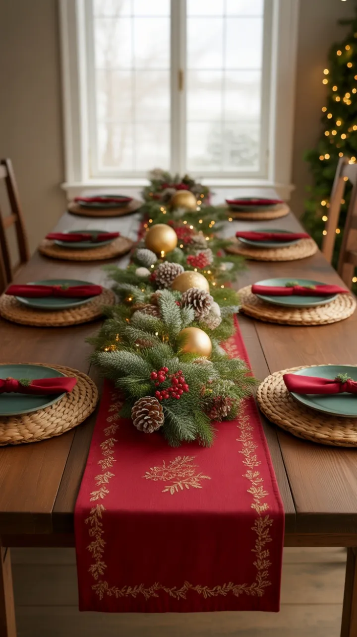 Farmhouse Christmas Table Dressed in Crimson and Gold