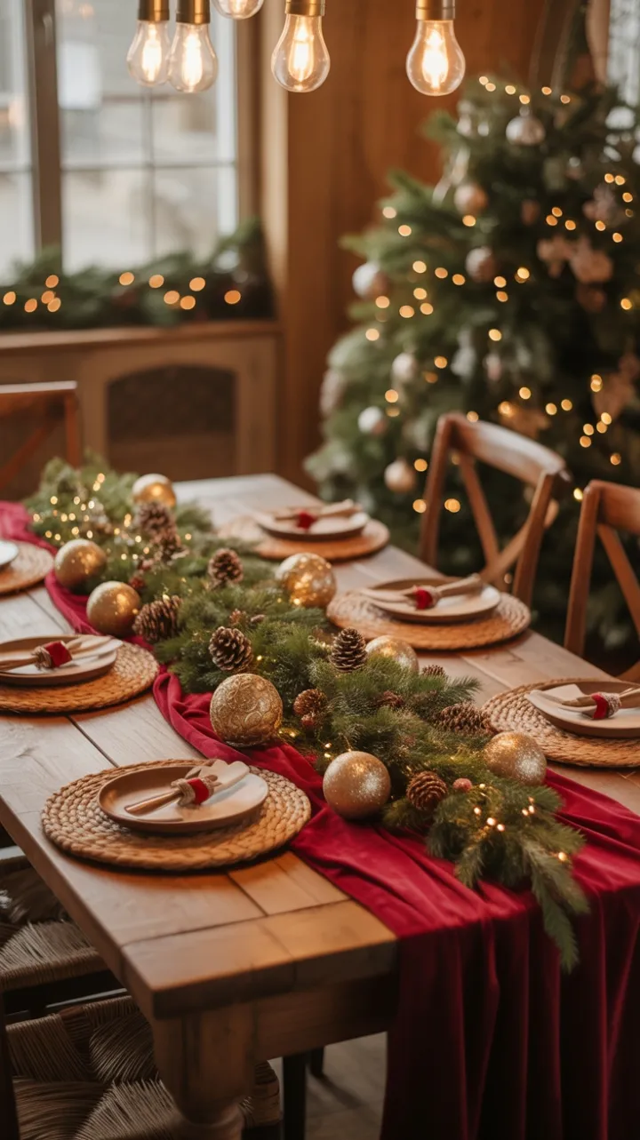 Rustic Christmas Table Dressed in a Golden Glow