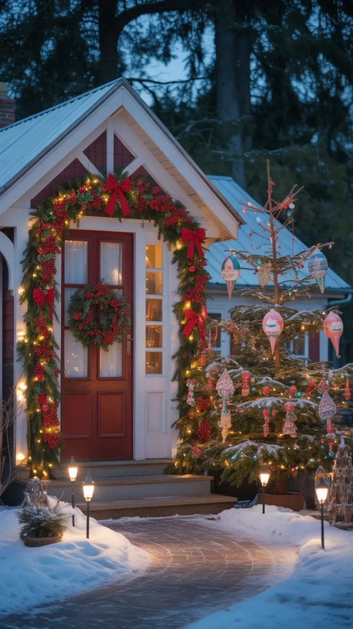 Snow-Kissed Farmhouse Dressed in Holiday Light