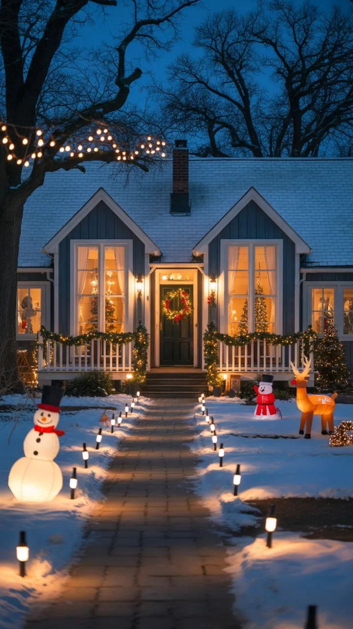 Twinkling Farmhouse Magic at Christmas Dusk