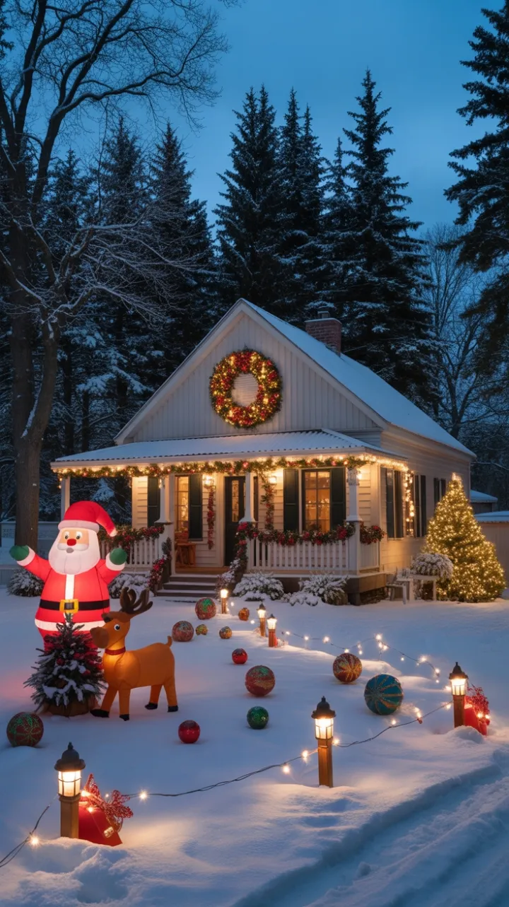 Sunset Magic at a Snow-Covered Christmas Farmhouse