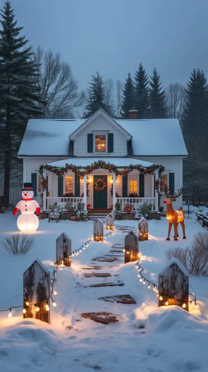 Cozy Christmas Farmhouse Bathed in Soft Winter Glow