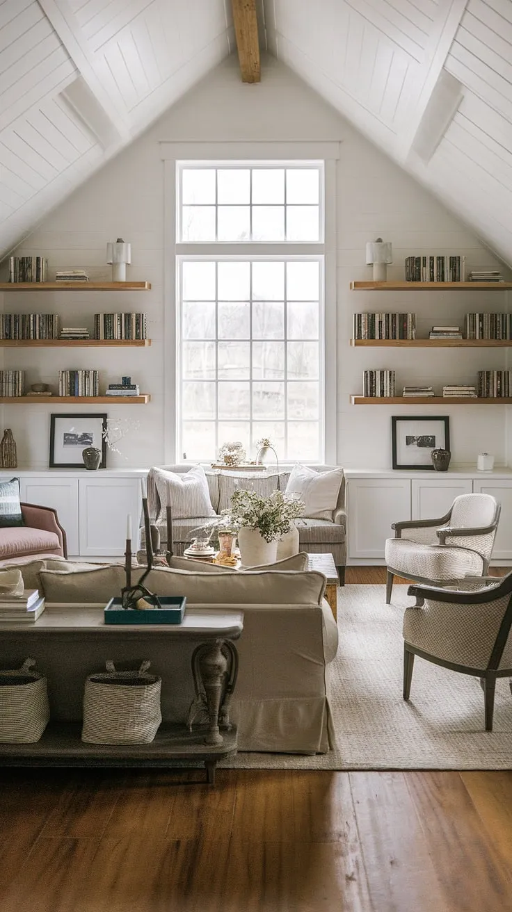 This modern farmhouse living room effortlessly blends rustic appeal with contemporary comfort. The large windows flood the space with natural light, highlighting the rich wood floors and inviting furniture. It's a haven designed for relaxation and connection, a place where memories are made.