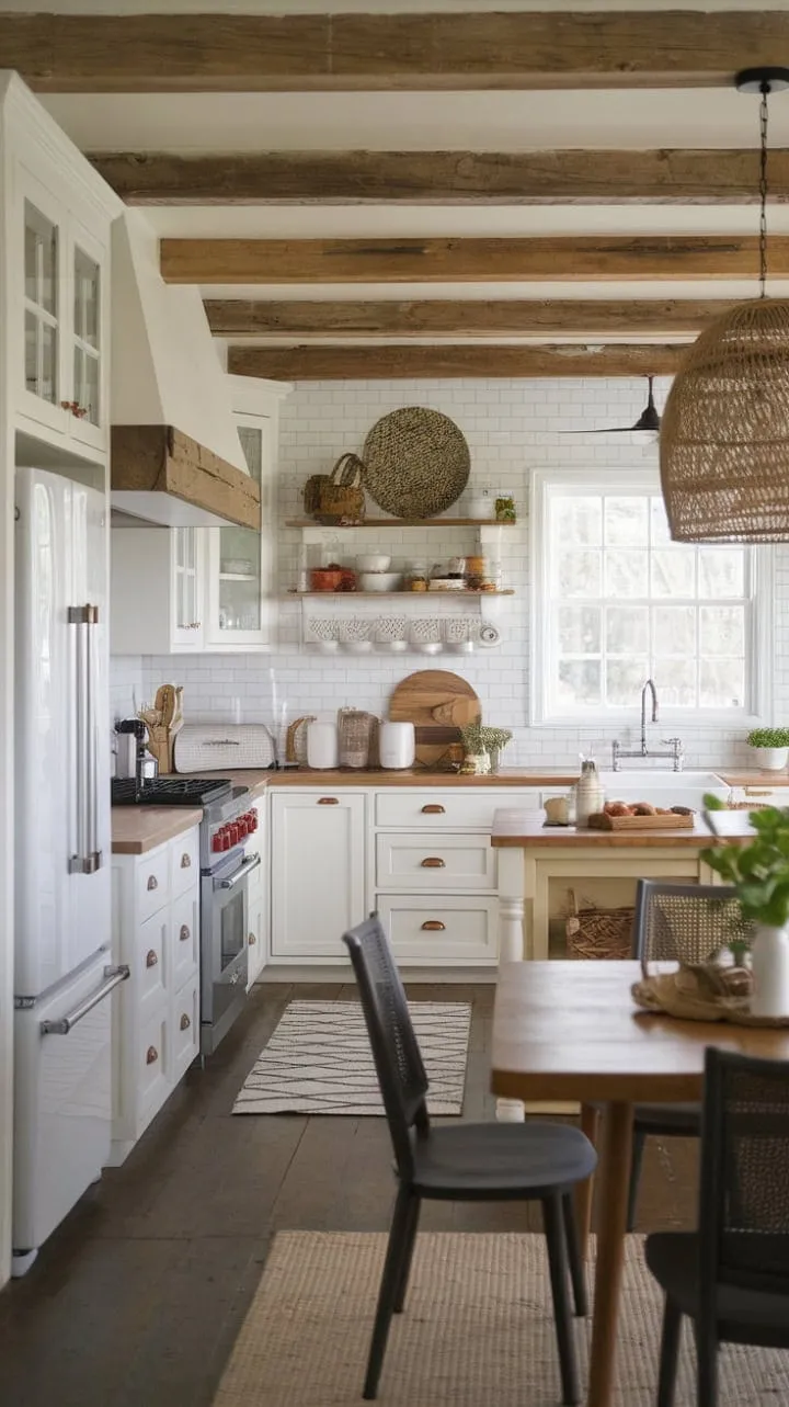 Bathed in sunlight, this farmhouse kitchen harmoniously combines handcrafted charm with modern convenience, making it a delightful haven for cooking and connection.
