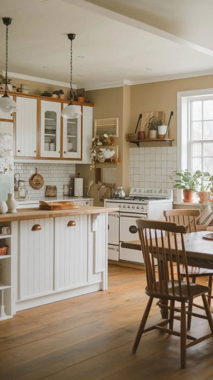 This farmhouse kitchen artfully combines rustic charm and modern convenience, creating a cozy hub for culinary adventures and gatherings.