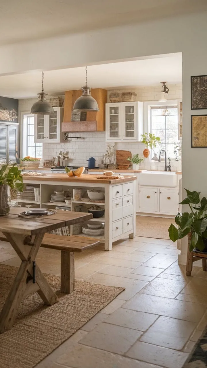 In this farmhouse kitchen, modern design harmonizes with rustic charm, creating a warm and inviting haven for culinary creativity and cherished memories.