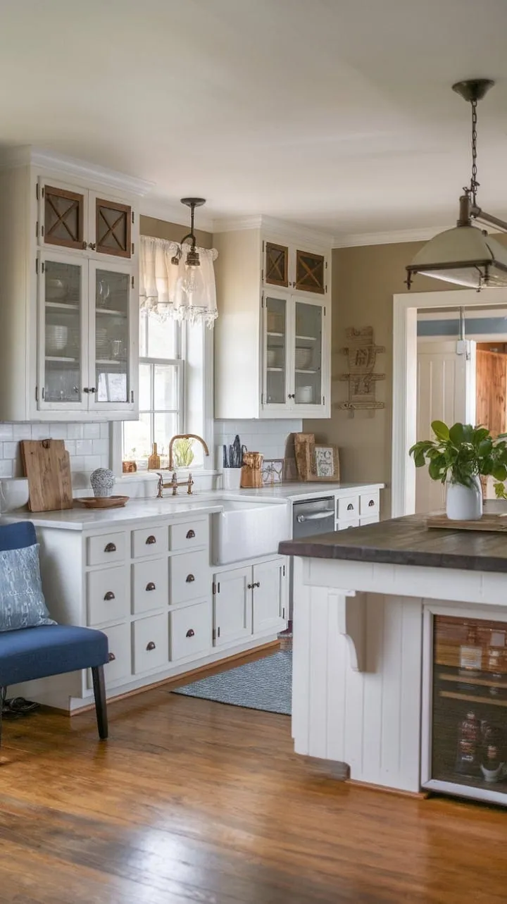 This kitchen beautifully blends rustic charm and contemporary elegance, showcasing dark wood accents and luxurious details bathed in natural light.