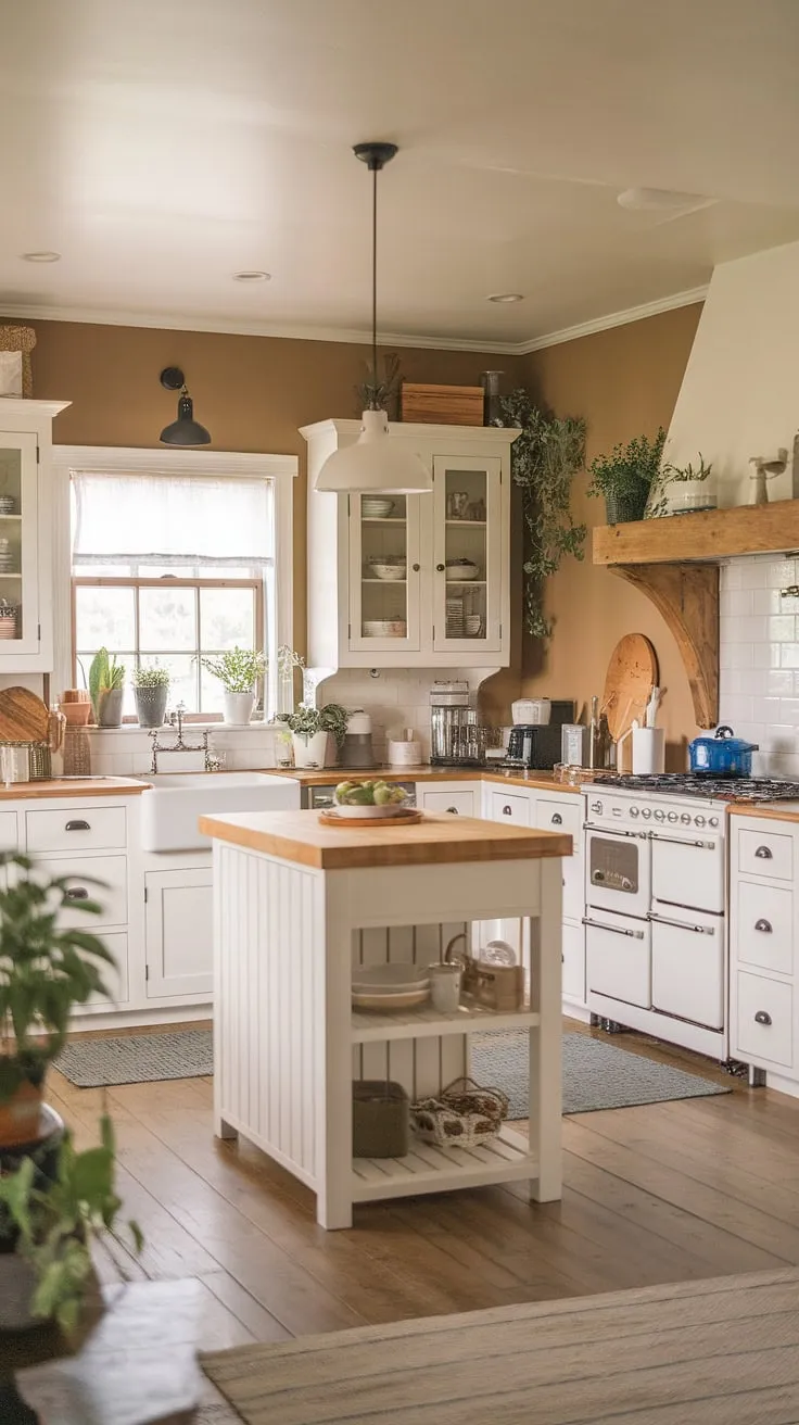 Warmth radiates from this farmhouse kitchen, where the scent of freshly baked bread mingles with the comforting aroma of home. The butcher block island, a focal point of the space, invites lingering conversations and effortless meal preparation. A perfect blend of rustic charm and modern convenience, this kitchen is a testament to the beauty of simple living.
